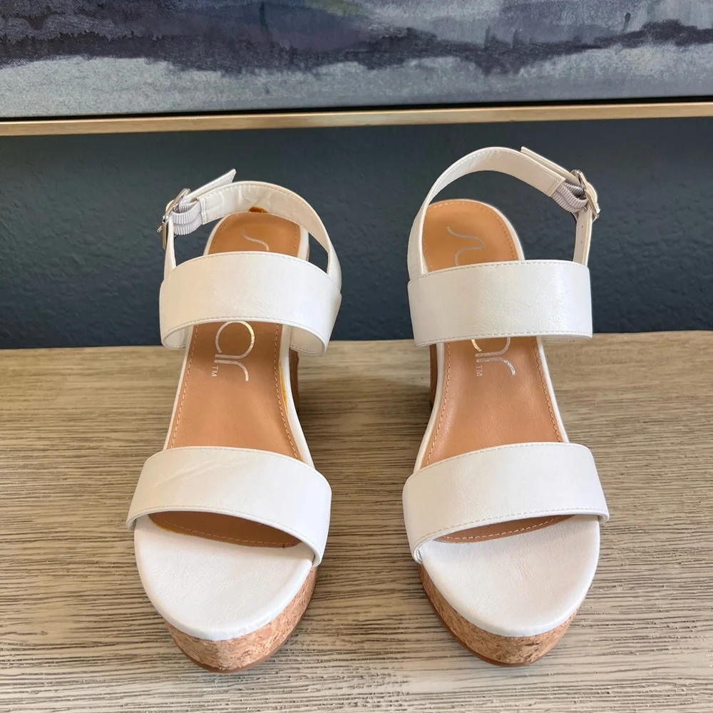 Sugar White Cork Wedge Sandals